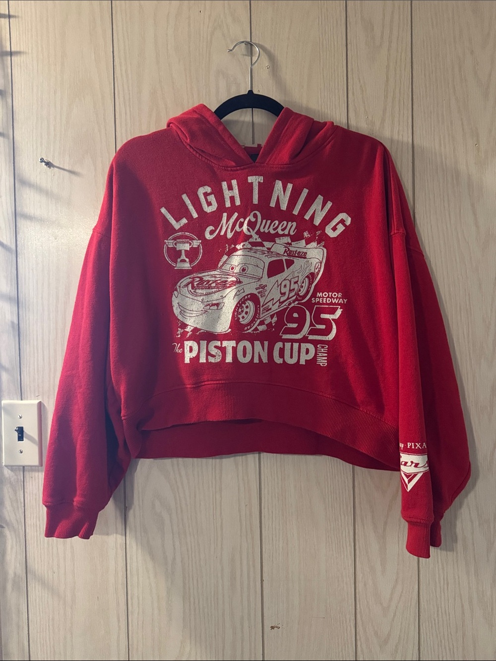Lightning McQueen Red Piston Cup Slouchie Cropped Hoodie